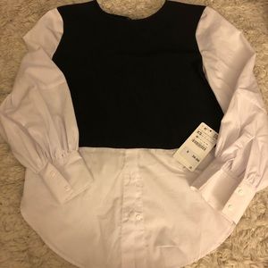 Zara NWT Black Mock Button Down